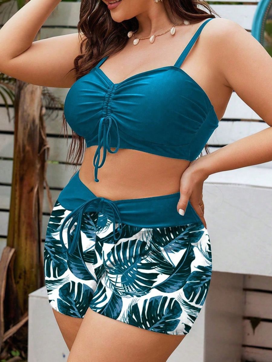 Bikini De Short Con Estampado De Hojas Plus Size Bikini Plus Size 05 ZAPRINI 