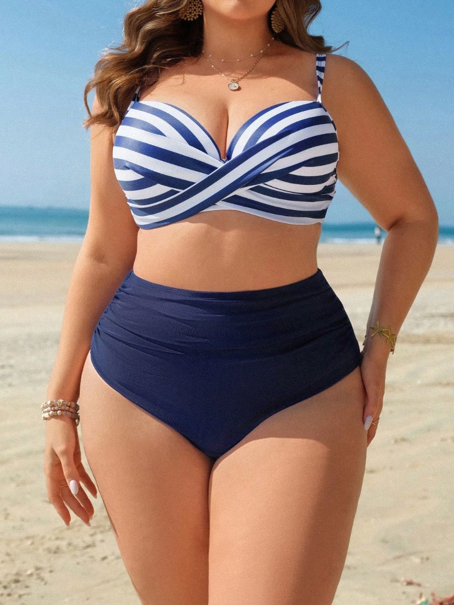 Bikini De Tiro Alto A Rayas Plus Size Bikini Plus Size 06 ZAPRINI 0XL 