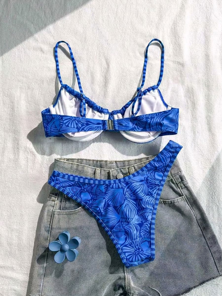 Bikini Estampado Con Lazo y Tirantes Bikini 03 ZAPRINI Azul S 