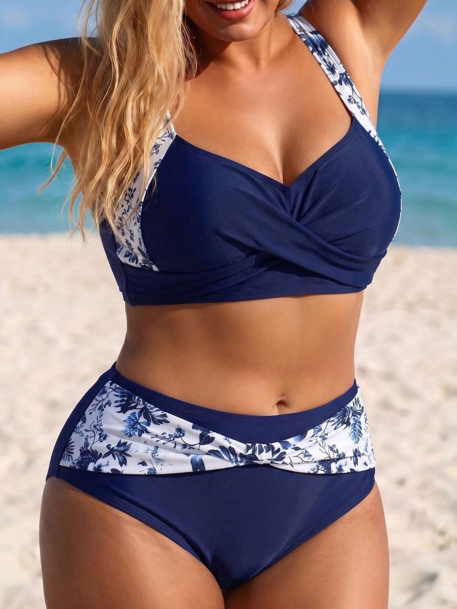 Bikini Tiro Alto Con Detalle Floral Plus Size Bikini Plus Size 01 ZAPRINI 