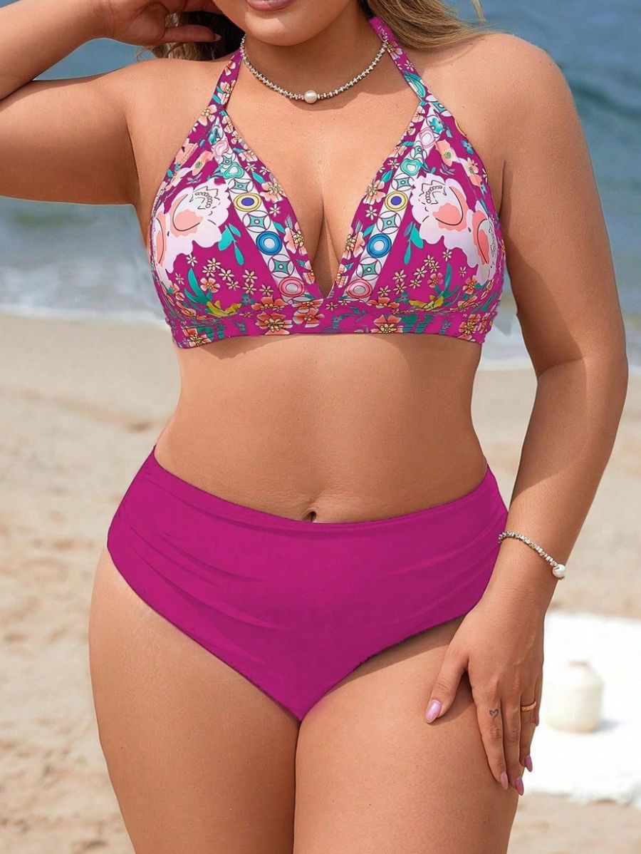 Bikini Tiro Alto Con Estampado Floral Plus Size Bikini Plus Size 11 ZAPRINI Rosa 0XL 