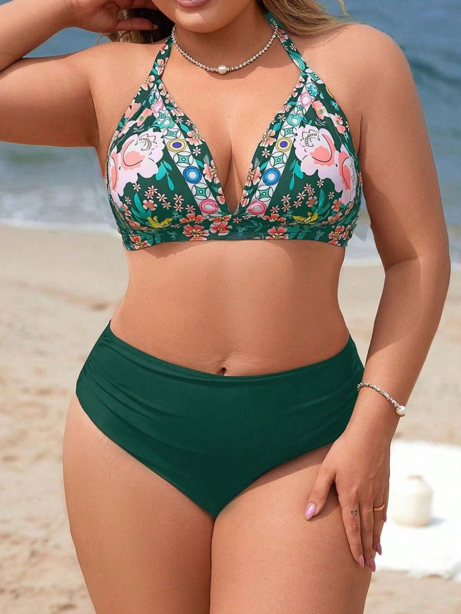 Bikini Tiro Alto Con Estampado Floral Plus Size Bikini Plus Size 11 ZAPRINI Verde 0XL 