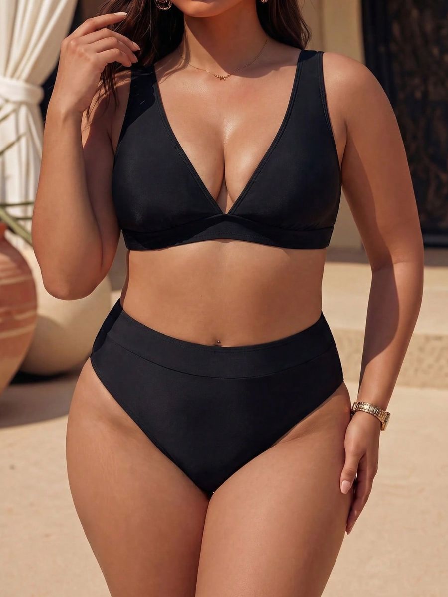 Bikini Unicolor Con Escote En V Plus Size Bikini Plus Size 07 ZAPRINI 0XL 