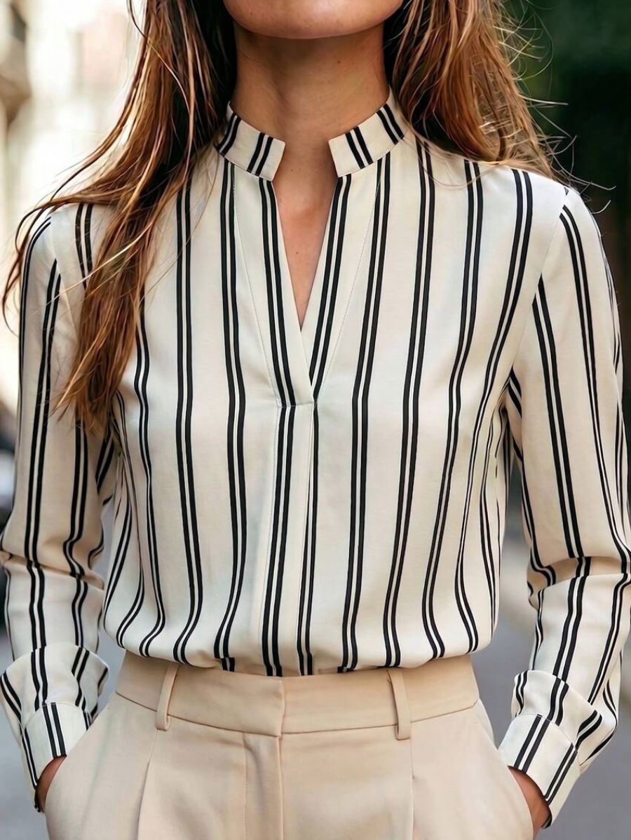 Blusa A Rayas Con Escote En V Blusa 19 ZAPRINI XS 