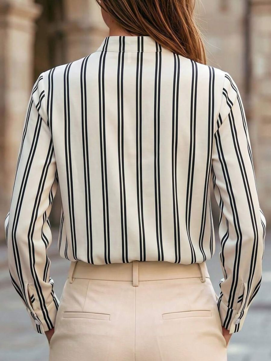 Blusa A Rayas Con Escote En V Blusa 19 ZAPRINI XS 