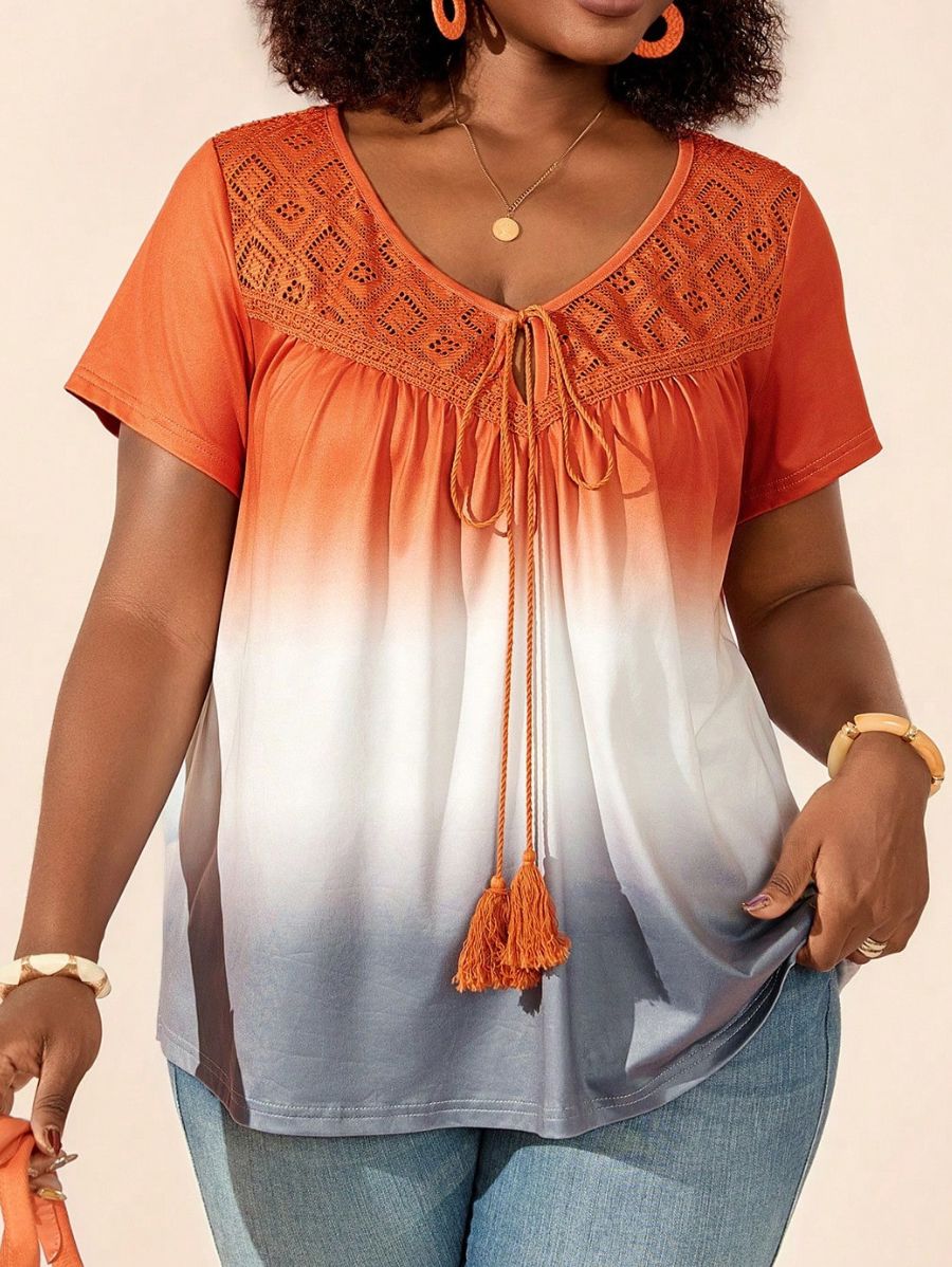 Blusa Con Calado y Estampado Degradado Plus Size Blusa Plus Size 17 ZAPRINI 0XL 