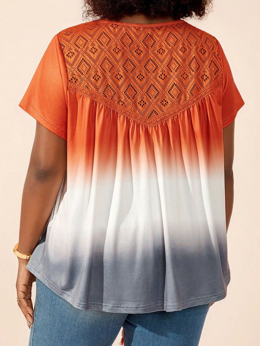 Blusa Con Calado y Estampado Degradado Plus Size Blusa Plus Size 17 ZAPRINI 