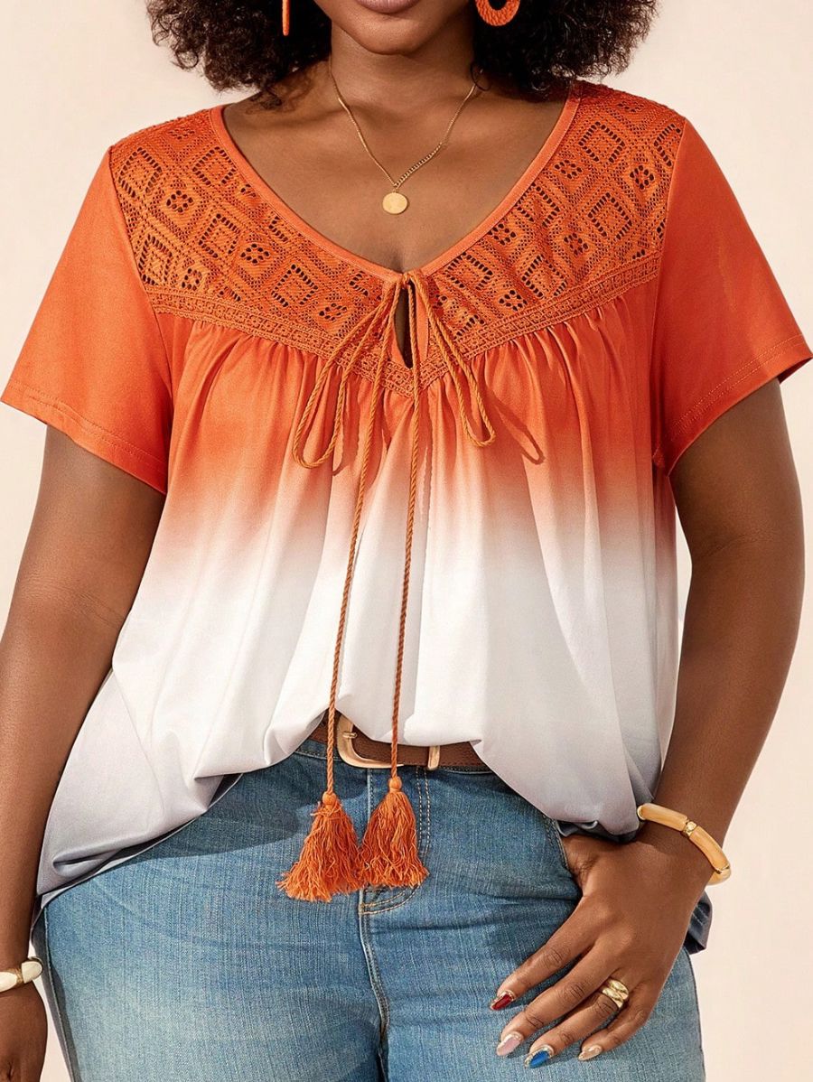 Blusa Con Calado y Estampado Degradado Plus Size Blusa Plus Size 17 ZAPRINI 