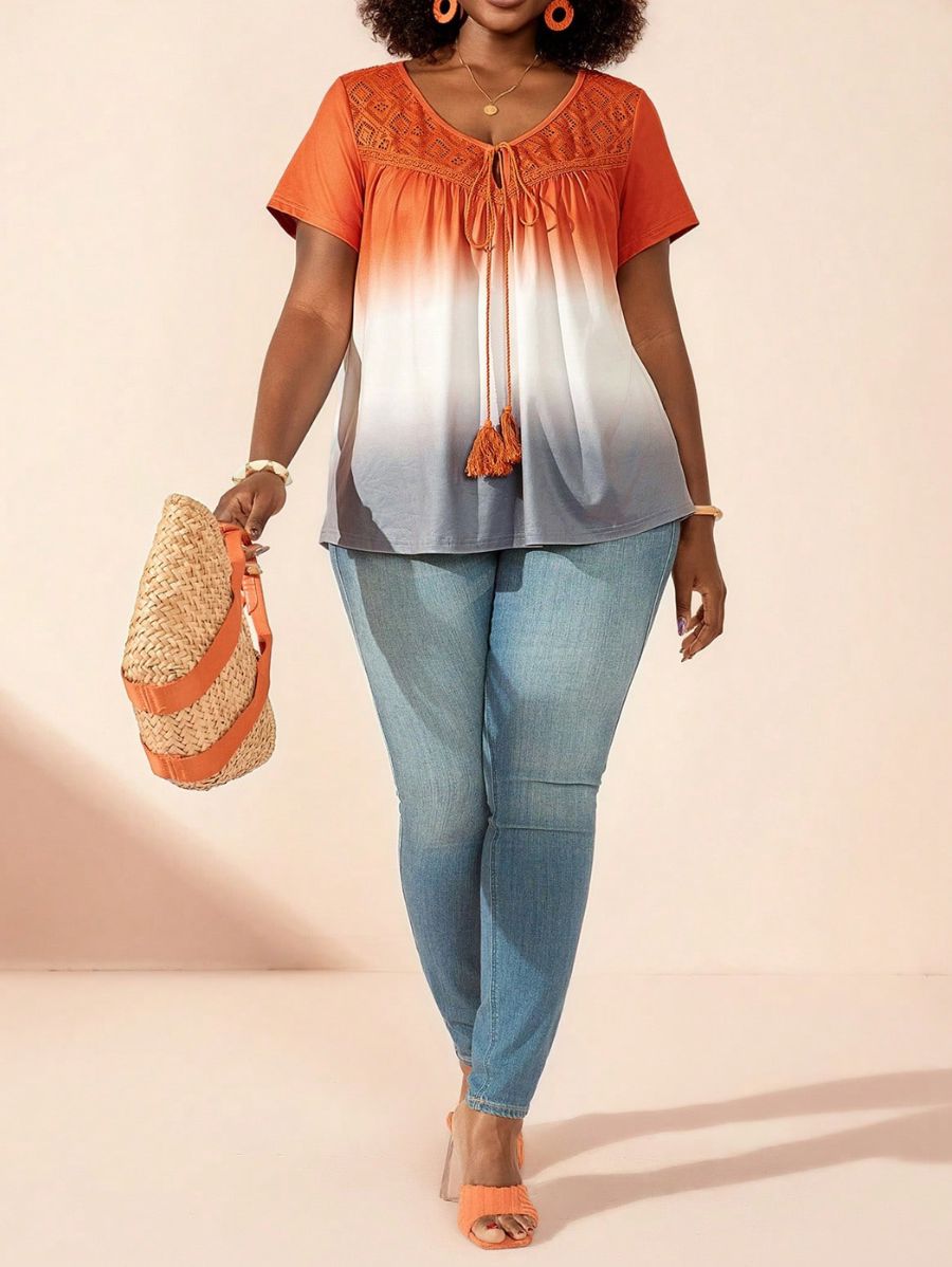 Blusa Con Calado y Estampado Degradado Plus Size Blusa Plus Size 17 ZAPRINI 