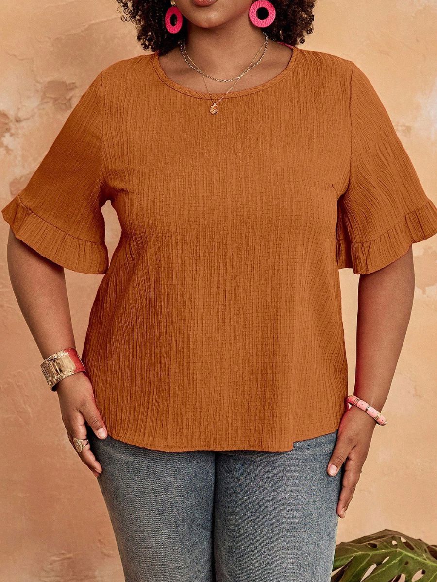 Blusa Con Detalle En Mangas Plus Size Blusa Plus Size 15 ZAPRINI Anaranjado 0XL 
