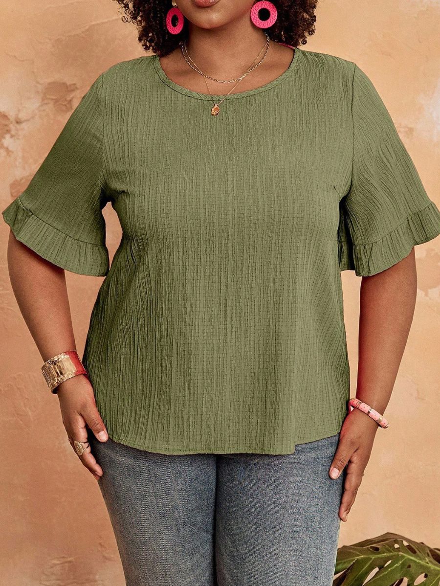 Blusa Con Detalle En Mangas Plus Size Blusa Plus Size 15 ZAPRINI Verde 0XL 