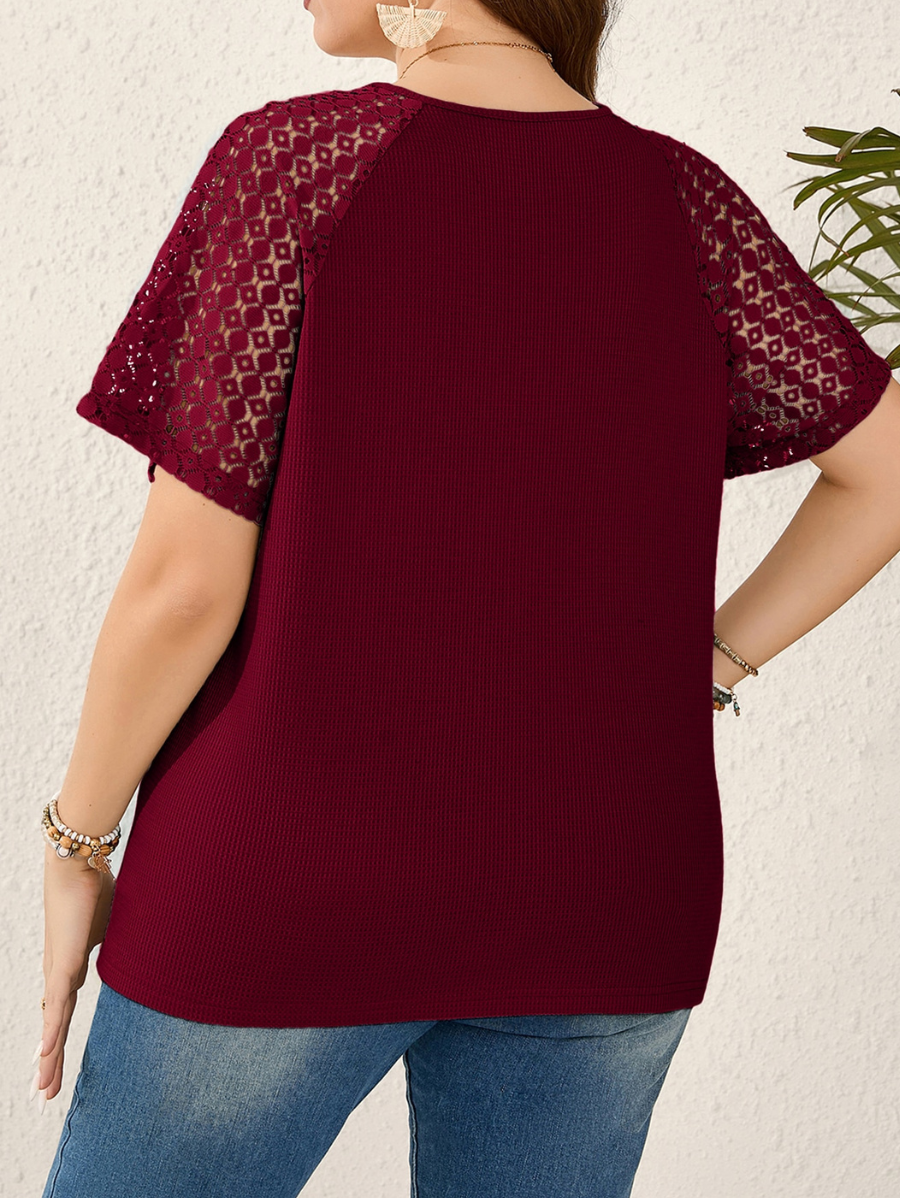 Blusa Con Encaje y Botones Plus Size