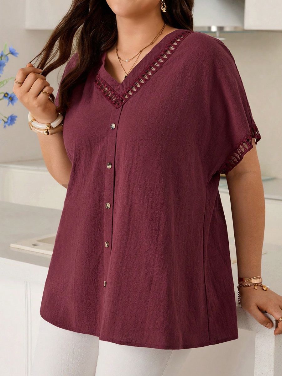 Blusa Con Escote En V y Botones Plus Size Blusa Plus Size 09 ZAPRINI 