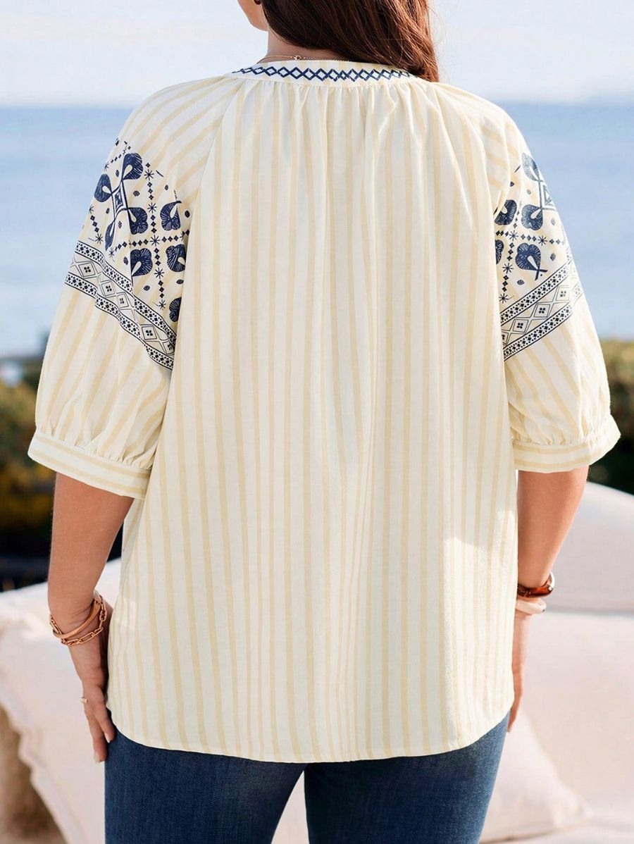 Blusa Con Estampado y Escote En V Plus Size Blusa Plus Size 06 ZAPRINI 0XL 