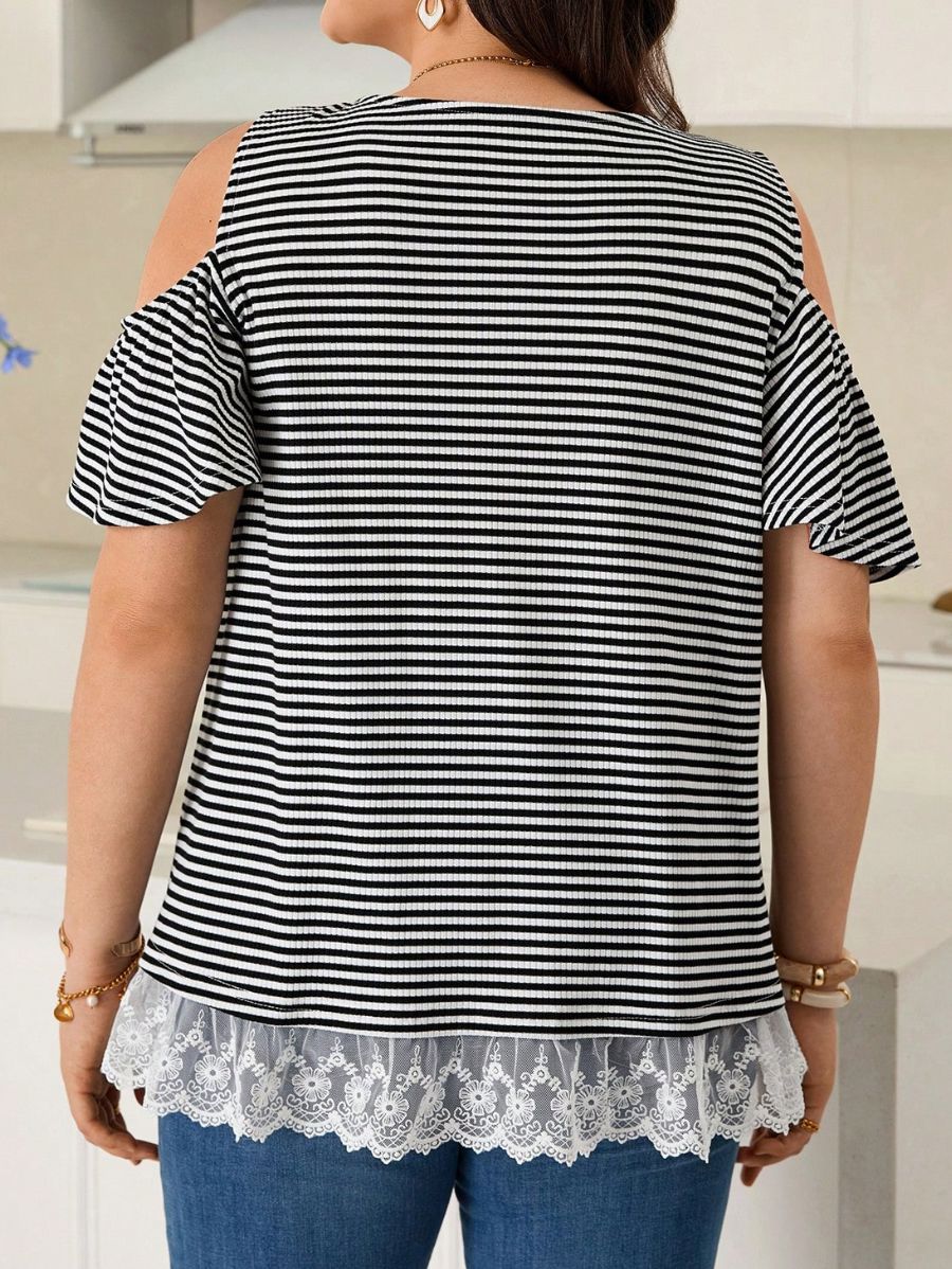 Blusa Con Hombros Descubiertos y Detalle De Encaje Plus Size Blusa Plus Size 03 ZAPRINI 0XL 
