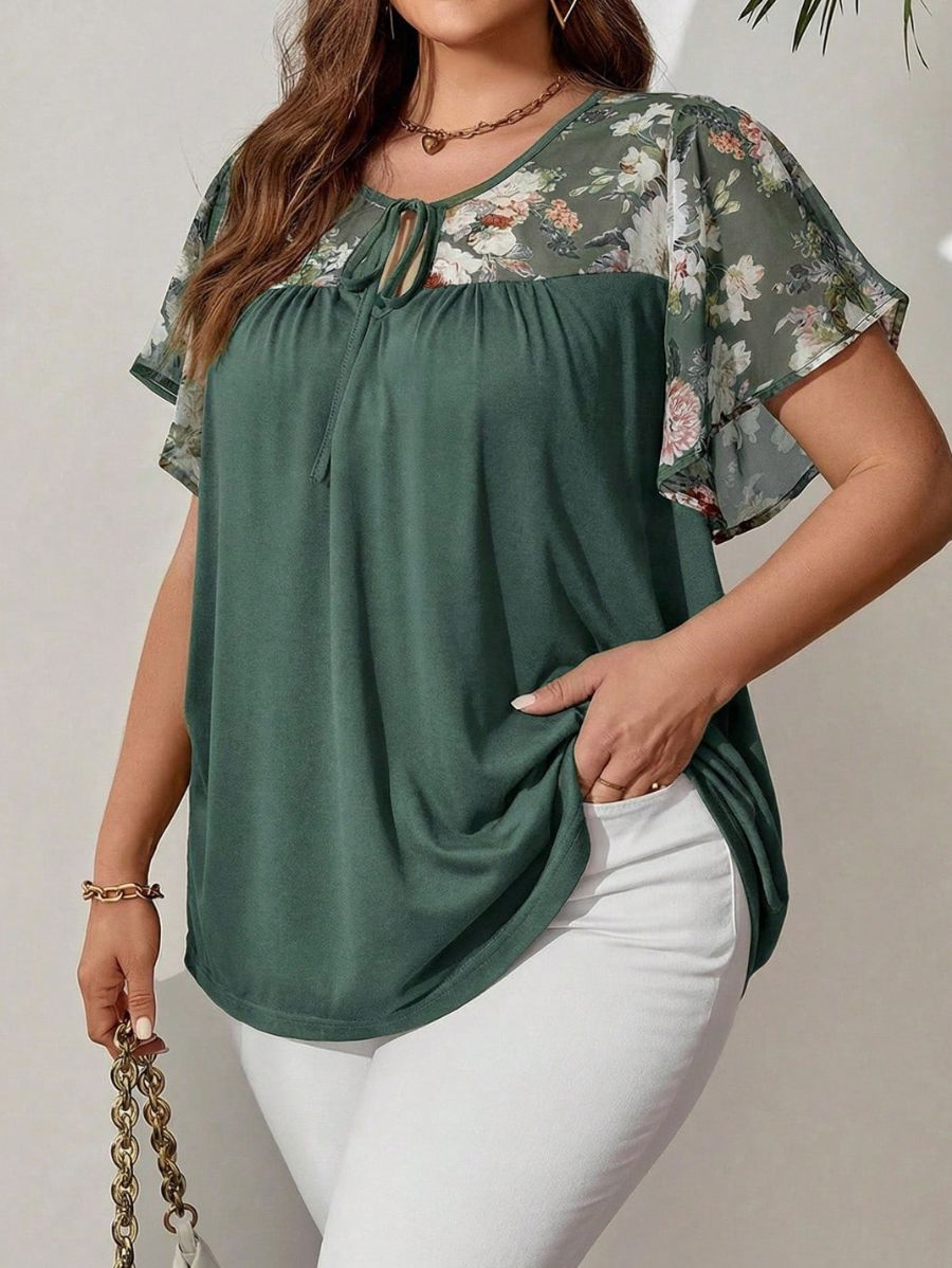 Blusa Con Lazo y Estampado Floral Plus Size Blusa Plus Size 08 ZAPRINI 