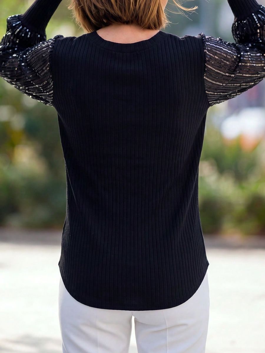 Blusa Con Lentejuelas y Mangas Transparentes Blusa 14 ZAPRINI 