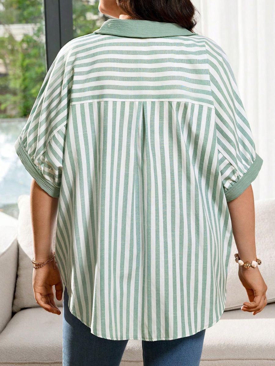Blusa De Algodón A Rayas Plus Size Blusa Plus Size ZAPRINI 0XL 
