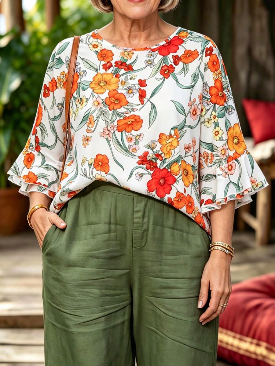 Blusa De Manga Con Volantes Floral Blusa 12 ZAPRINI S 