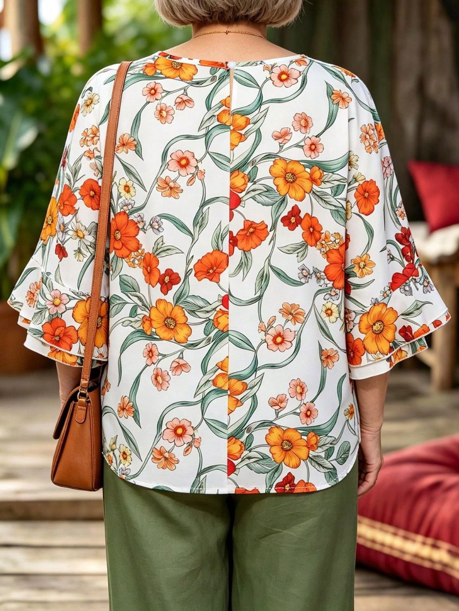 Blusa De Manga Con Volantes Floral Blusa 12 ZAPRINI 