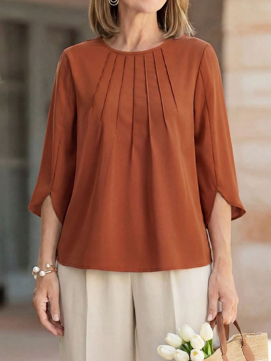 Blusa De Manga Tres Cuartos Con Detalle Plisado Blusa 09 ZAPRINI S 