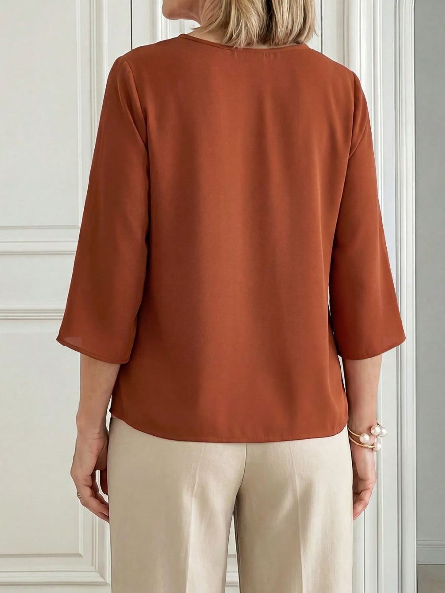 Blusa De Manga Tres Cuartos Con Detalle Plisado Blusa 09 ZAPRINI 