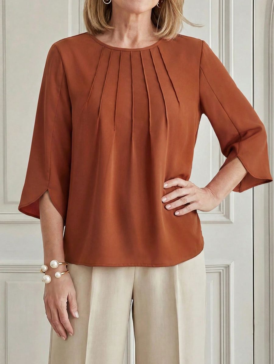 Blusa De Manga Tres Cuartos Con Detalle Plisado Blusa 09 ZAPRINI 