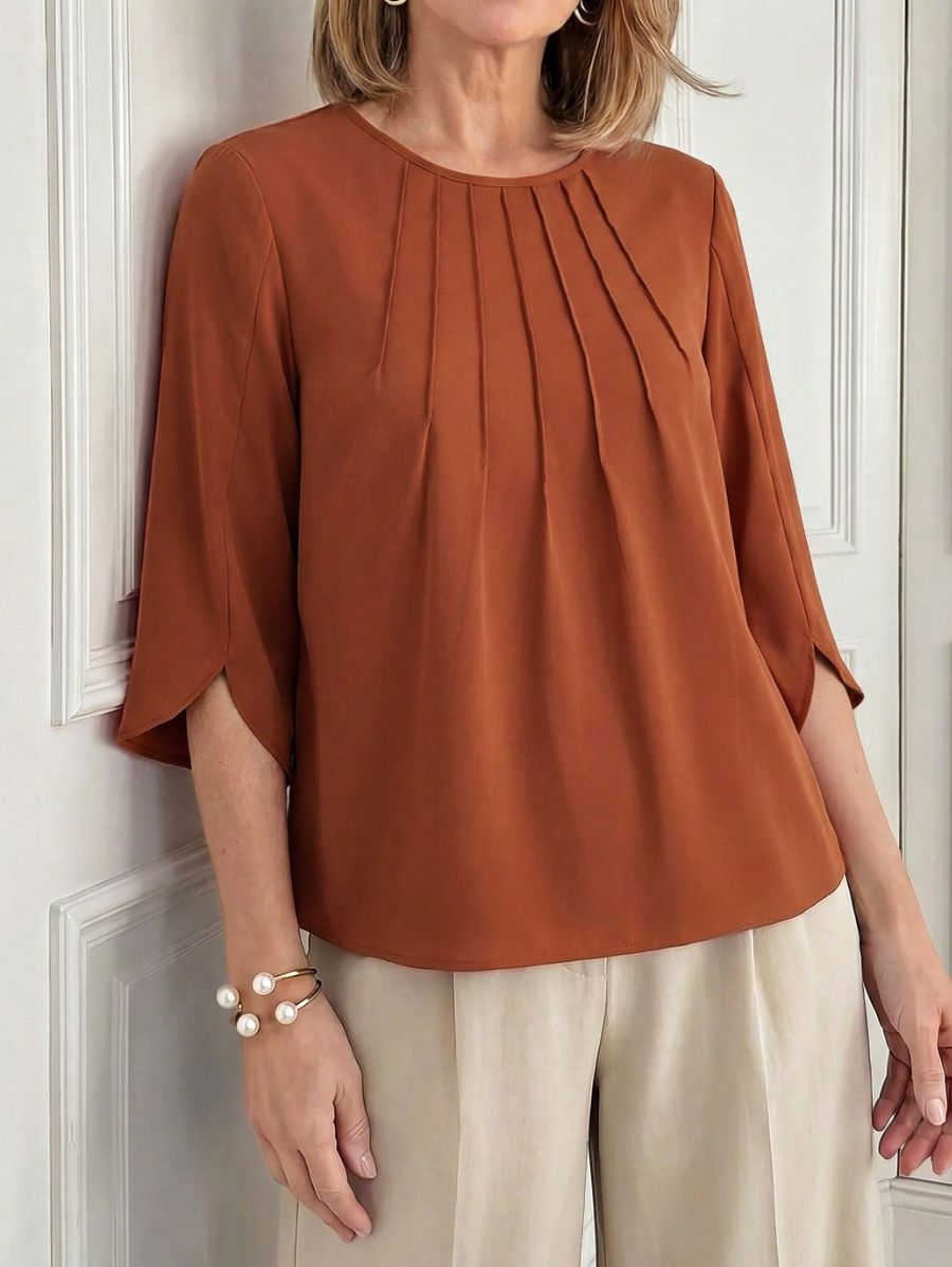 Blusa De Manga Tres Cuartos Con Detalle Plisado Blusa 09 ZAPRINI 
