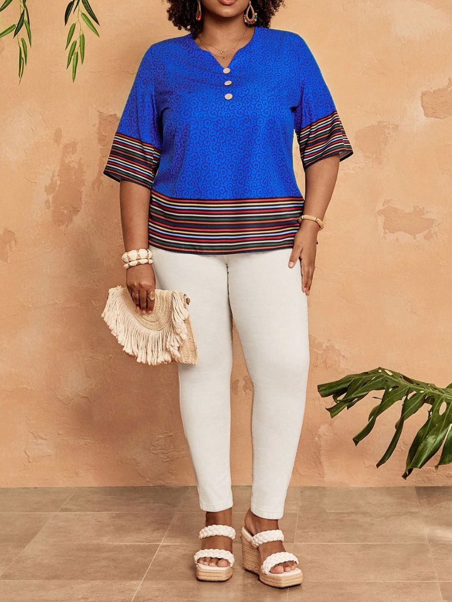 Blusa Estampada Con Botones Plus Size Blusa Plus Size 18 ZAPRINI 