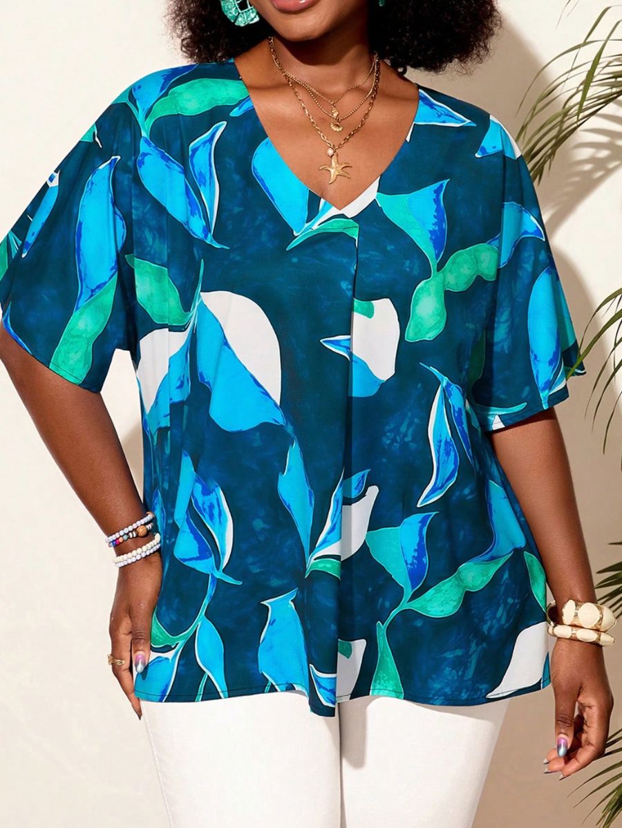 Blusa Estampada Con Escote En V Plus Size Blusa Plus Size 16 ZAPRINI 0XL 
