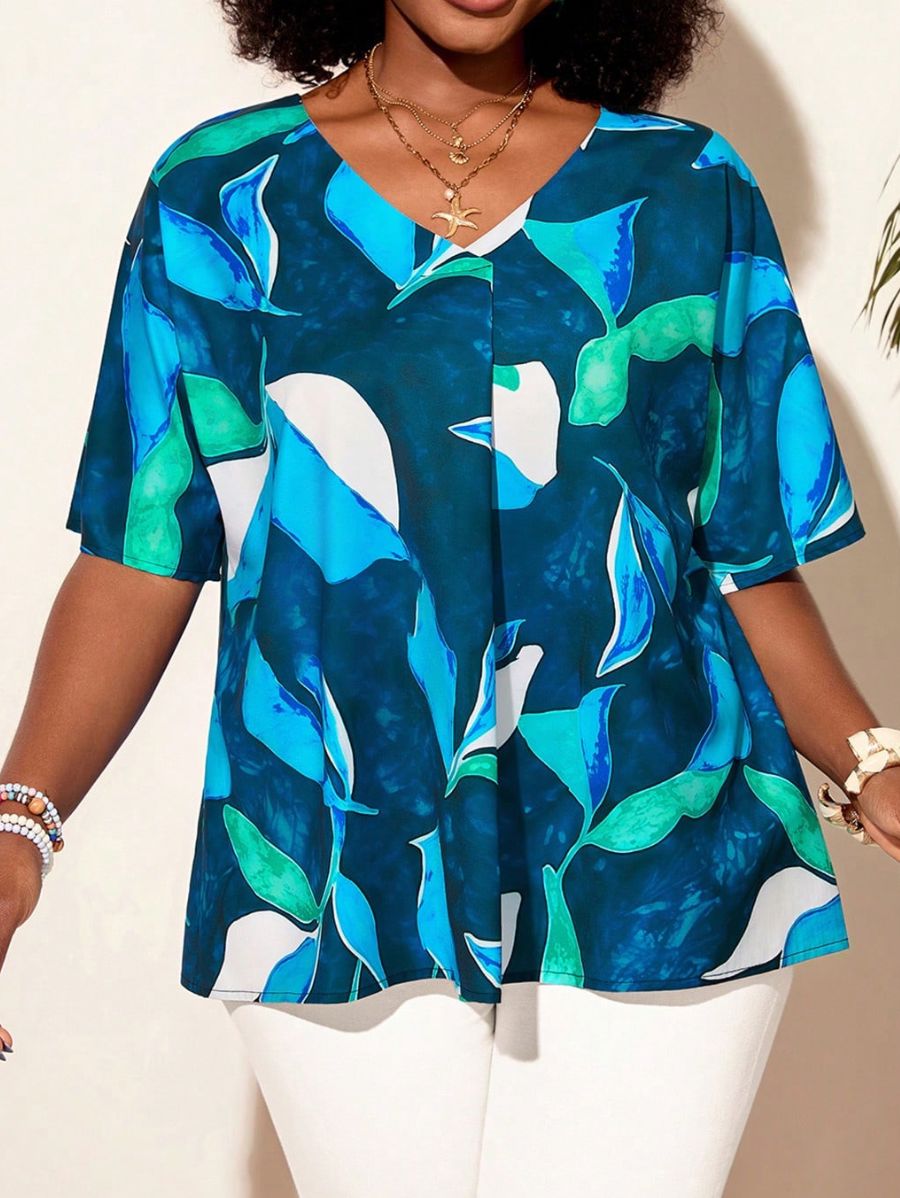 Blusa Estampada Con Escote En V Plus Size Blusa Plus Size 16 ZAPRINI 