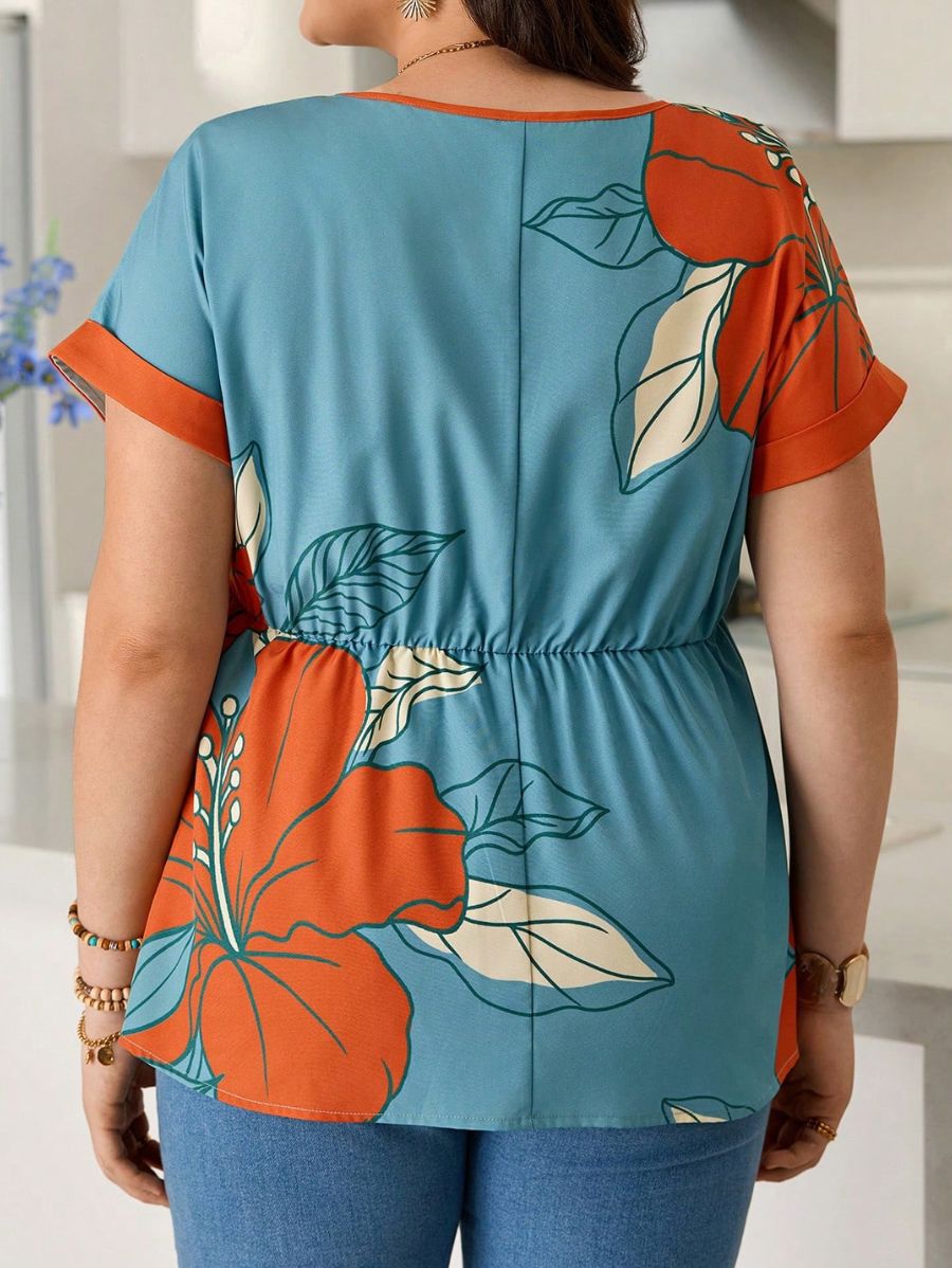 Blusa Manga Corta Con Estampado Floral Plus Size Blusa Plus Size 04 ZAPRINI 