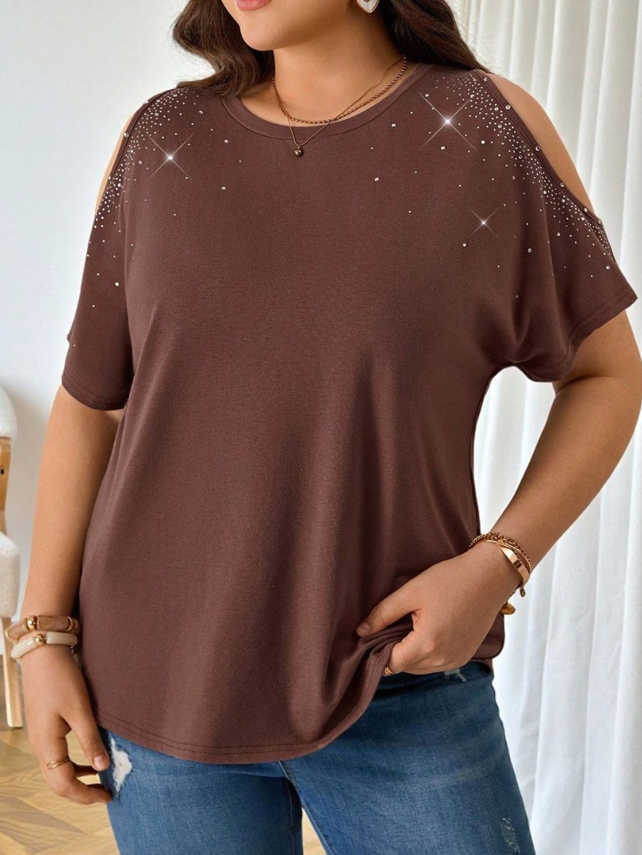 Blusa Manga Corta Con Strass Plus Size Blusa Plus Size 19 ZAPRINI 0XL 