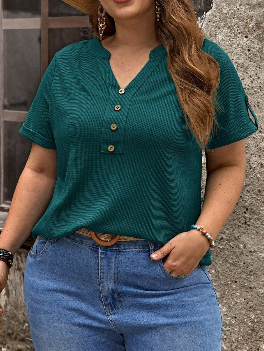 Blusa Manga Corta Con Textura Plus Size