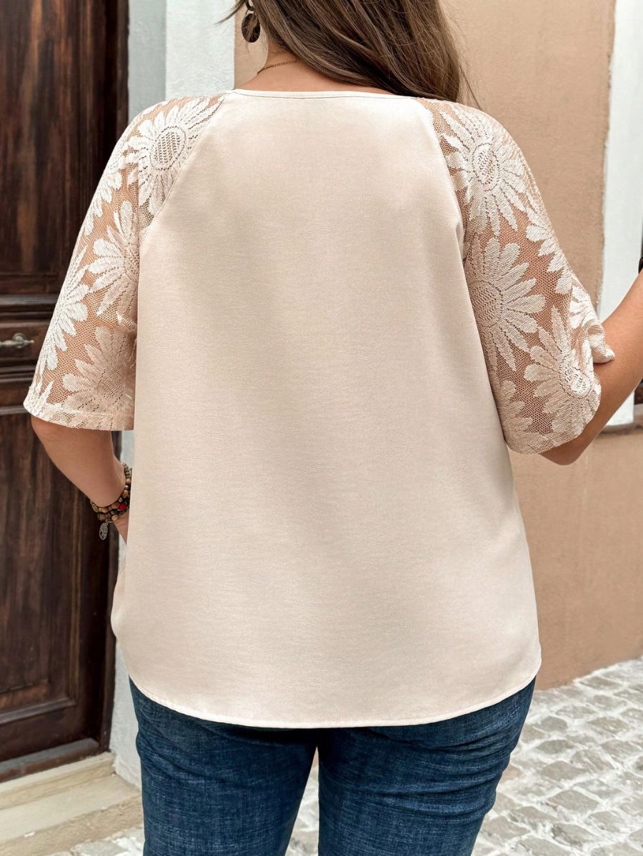 Blusa Manga Corta De Encaje Plus Size Blusa Plus Size 02 ZAPRINI 0XL 