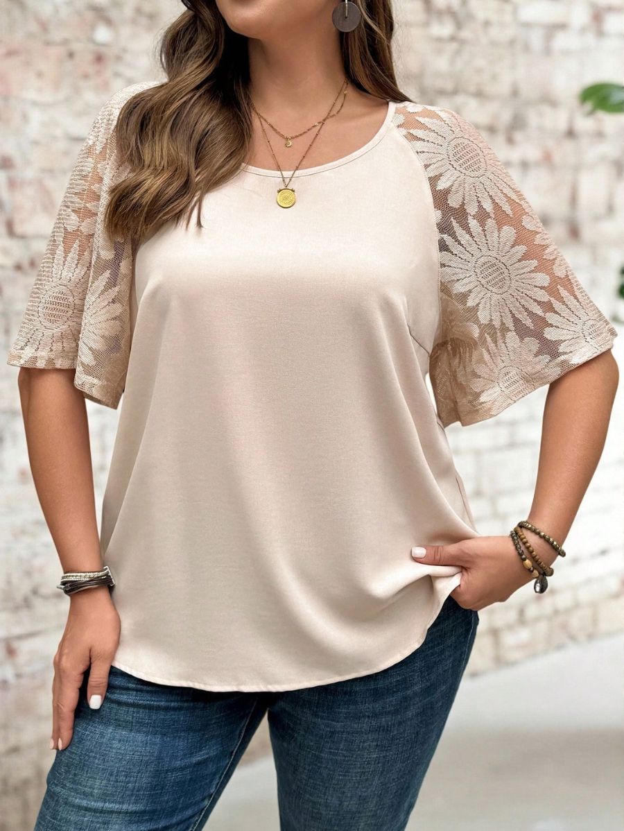 Blusa Manga Corta De Encaje Plus Size Blusa Plus Size 02 ZAPRINI 