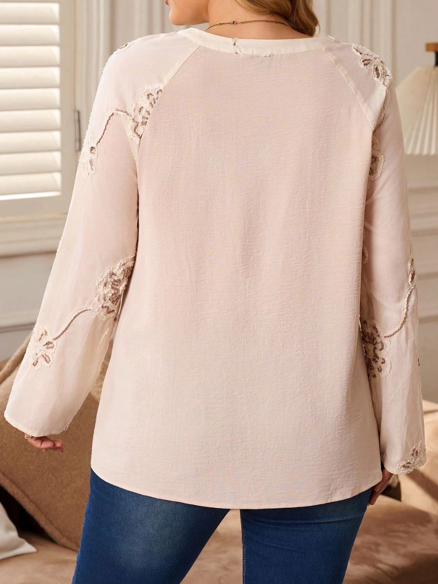 Blusa Manga Larga Con Bordado Floral Plus Size Blusa Plus Size 05 ZAPRINI 0XL 