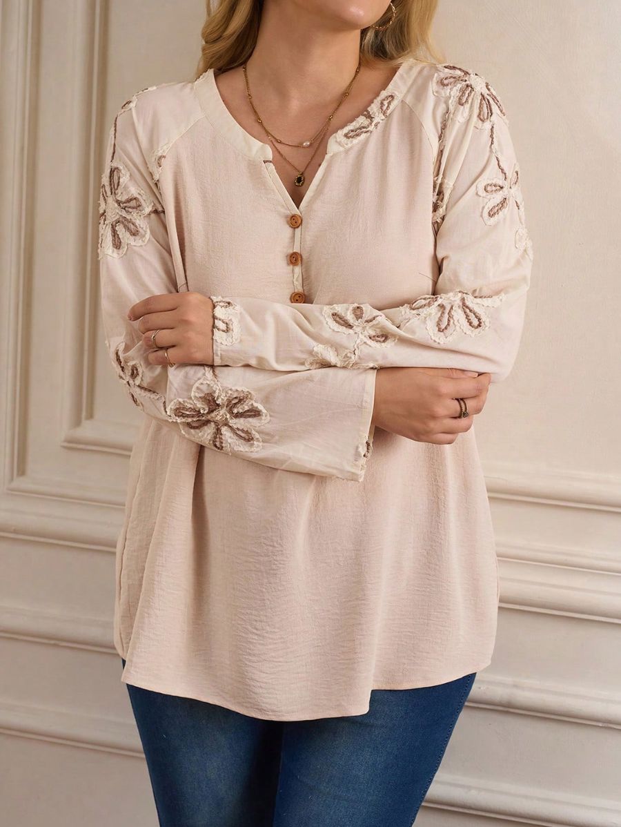 Blusa Manga Larga Con Bordado Floral Plus Size Blusa Plus Size 05 ZAPRINI 