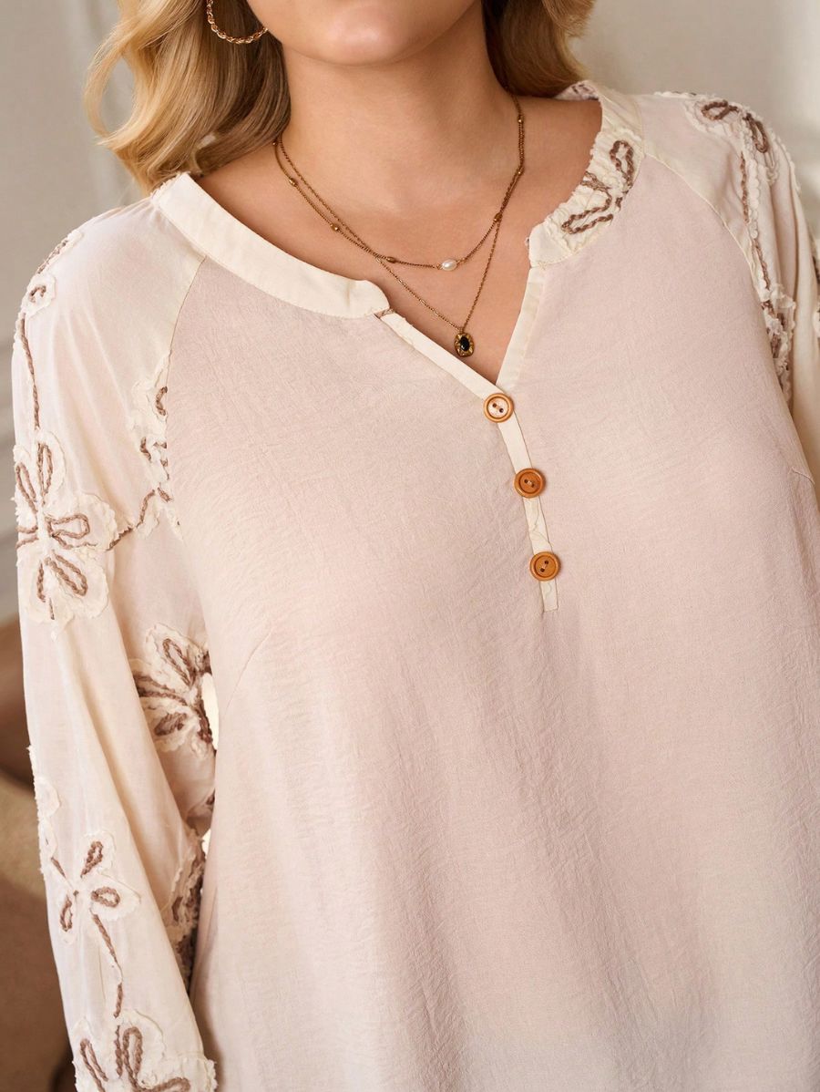 Blusa Manga Larga Con Bordado Floral Plus Size Blusa Plus Size 05 ZAPRINI 