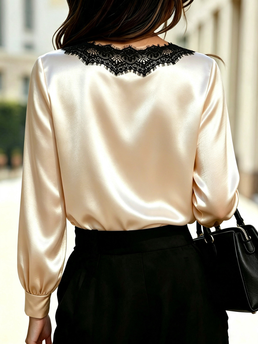 Blusa Manga Larga Con Encaje En Busto