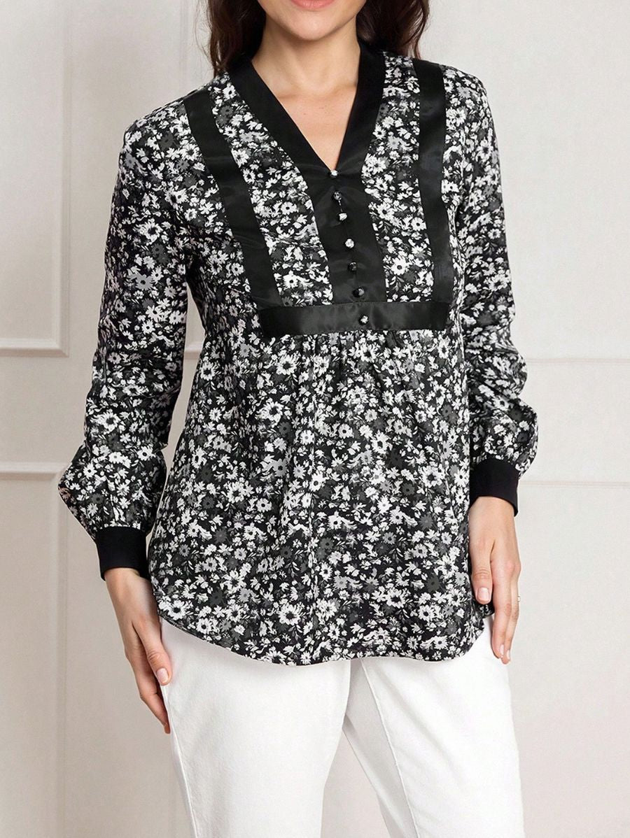 Blusa Manga Larga Con Estampado Floral Blusa 16 ZAPRINI S 