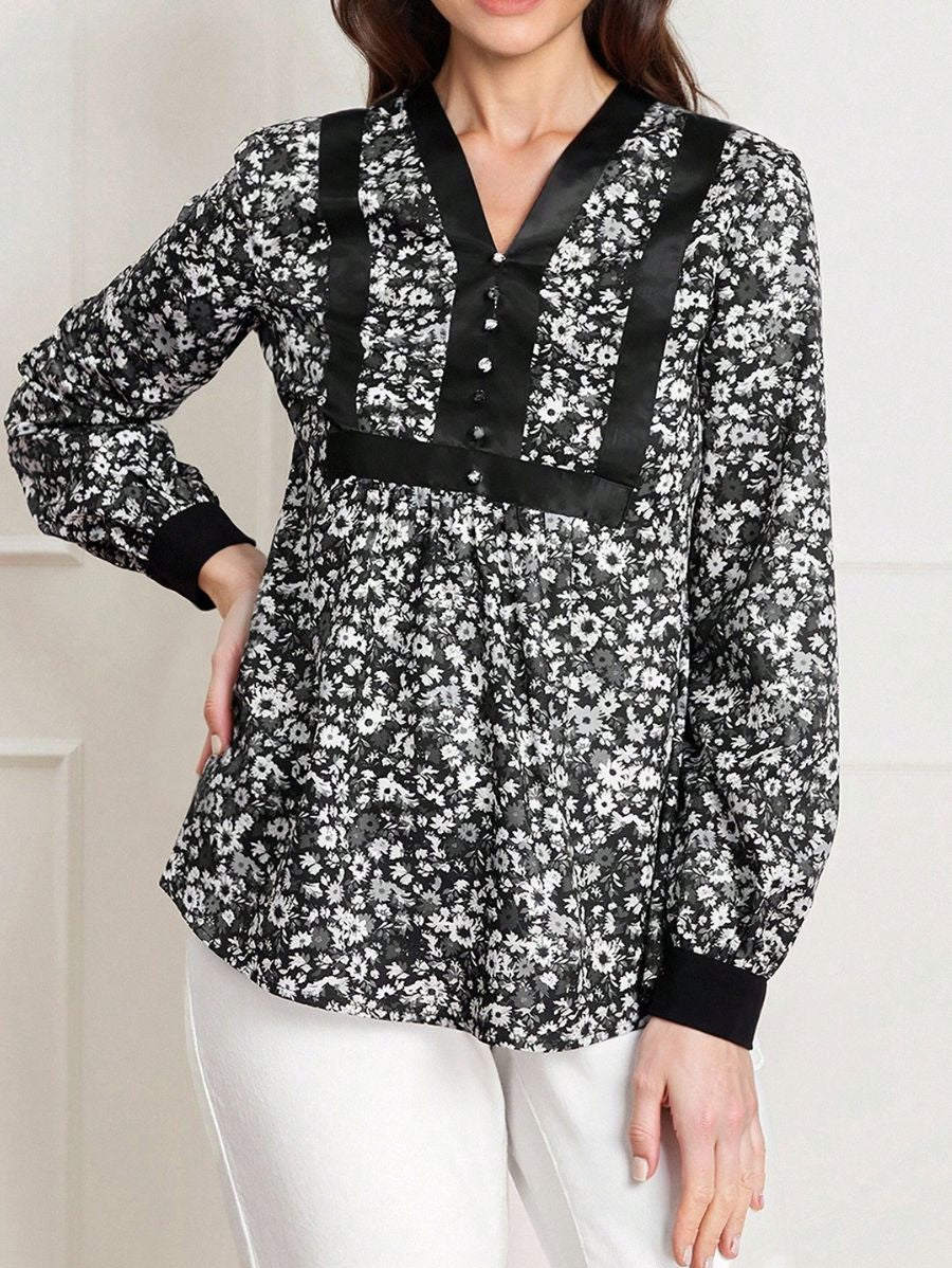 Blusa Manga Larga Con Estampado Floral Blusa 16 ZAPRINI 