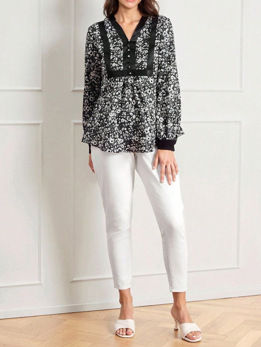 Blusa Manga Larga Con Estampado Floral Blusa 16 ZAPRINI 