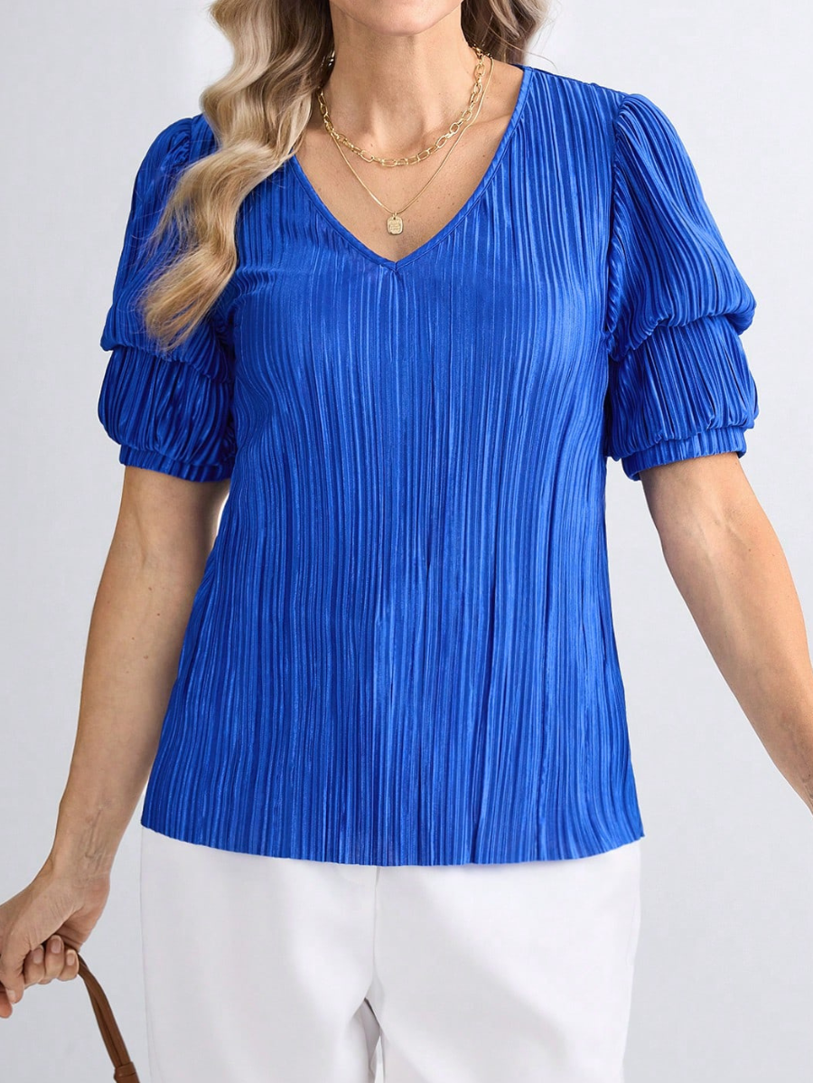 Blusa Plisada Con Escote En V