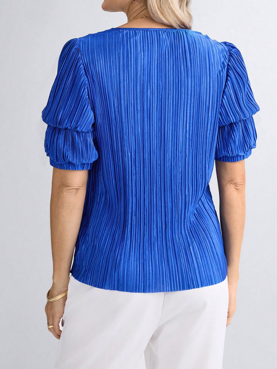 Blusa Plisada Con Escote En V