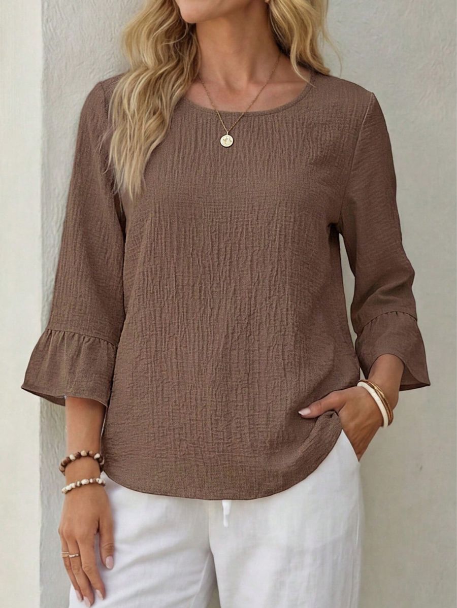 Blusa Unicolor Con Cuello Redondo Blusa 15 ZAPRINI XS 