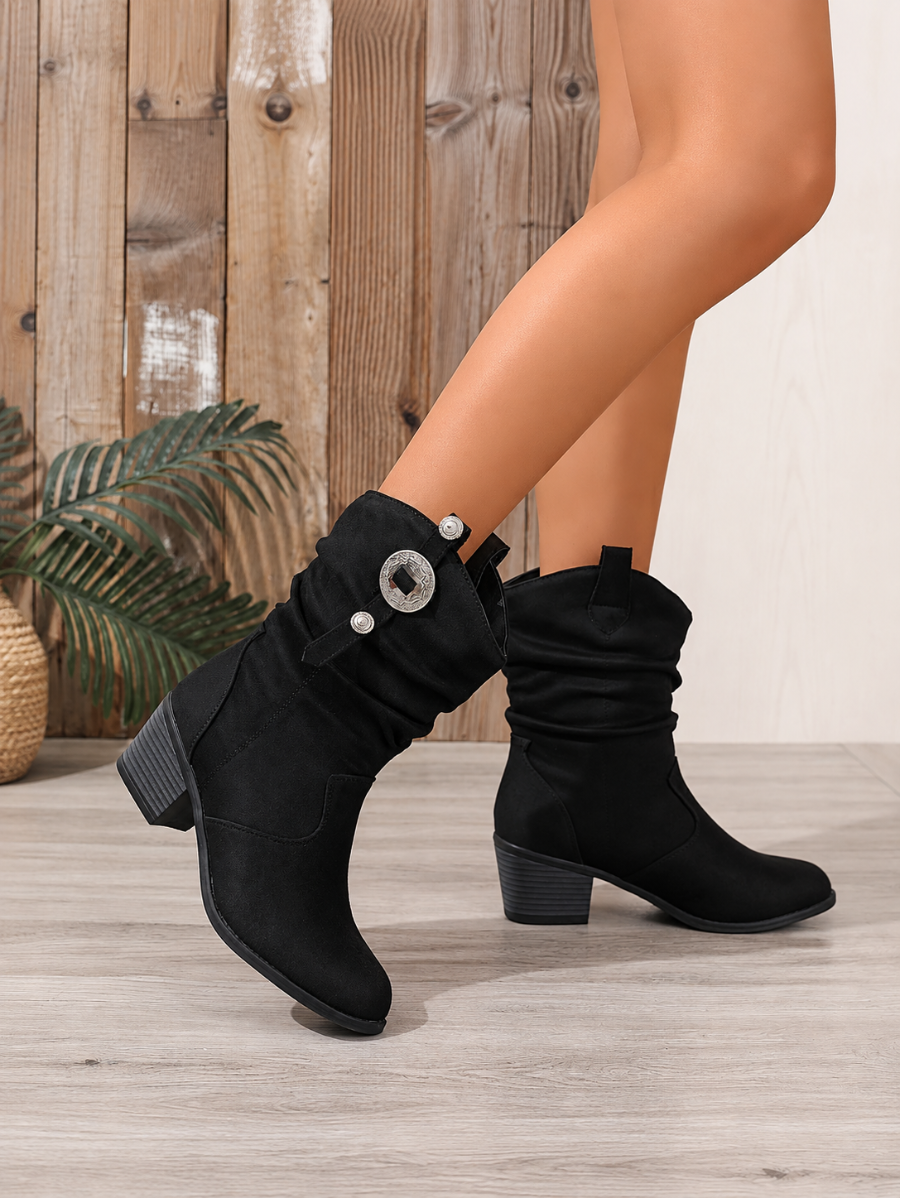 Botas De Tacón Con Hebilla Lateral