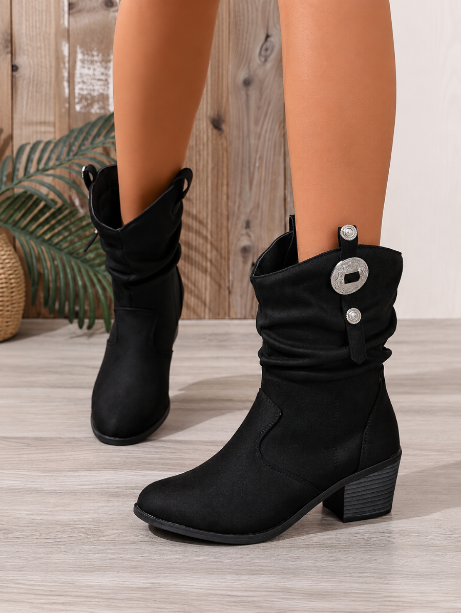 Botas De Tacón Con Hebilla Lateral