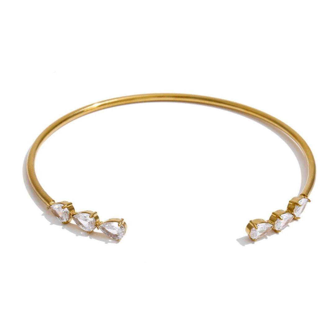 Brazalete Abierto Con Circonita Brillante En Forma De Lágrima Enchapado En Oro 18K Brazalete 04 ZAPRINI Oro 