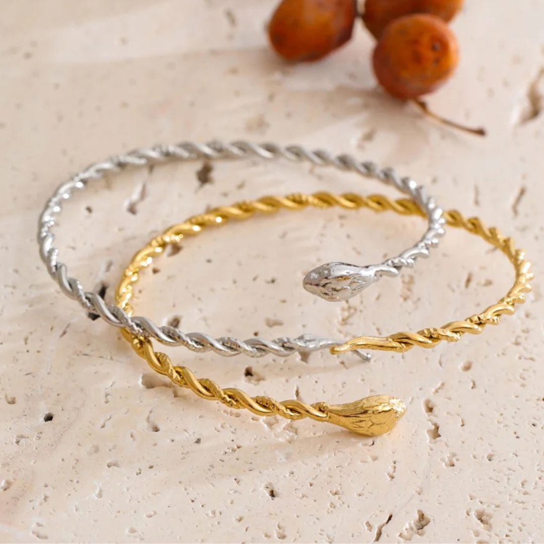 Brazalete Abierto Con Diseño De Serpiente Enchapado En Oro 18K Brazalete 05 ZAPRINI 